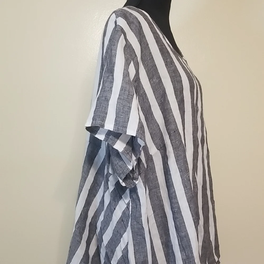 Flax Playful 100% Linen Plus Nautical Stripe Boxy Oversized Lagenlook Tunic Top - Picture 5 of 11